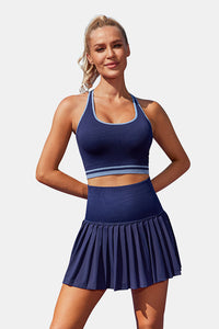 Thumbnail for Women's High-Waist Pleated Skirt Two-Piece Navy Tennis