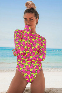 Thumbnail for Strawberry Print Backless UPF50+ Rash Guard