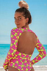 Thumbnail for Strawberry Print Backless UPF50+ Rash Guard