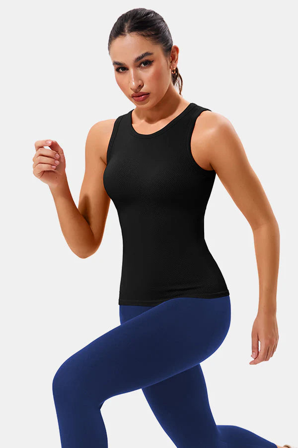 Black High Neck Full Back Seamless Tight Fit Ribbed