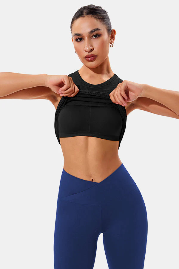 Black High Neck Full Back Seamless Tight Fit Ribbed