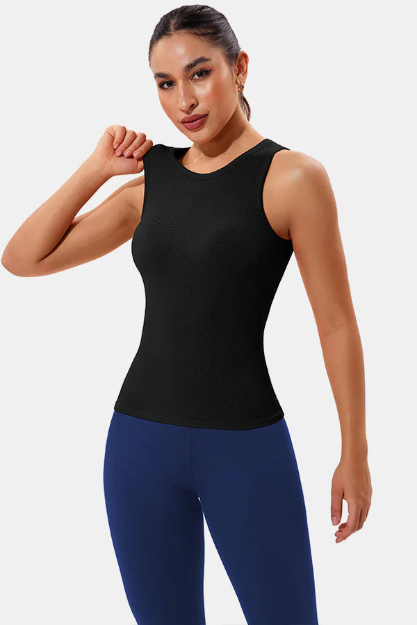 Black High Neck Full Back Seamless Tight Fit Ribbed