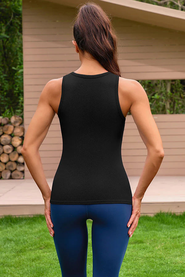 Black High Neck Full Back Seamless Tight Fit Ribbed