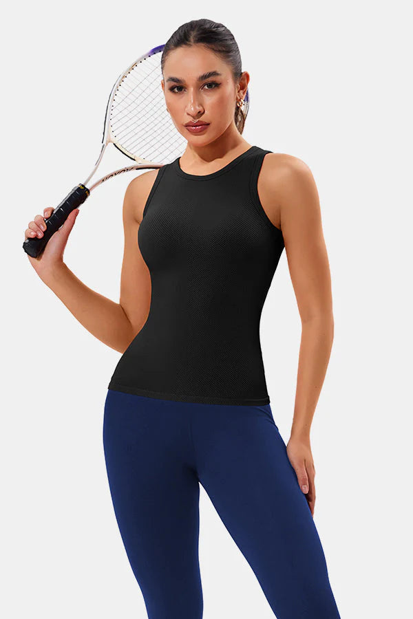 Black High Neck Full Back Seamless Tight Fit Ribbed