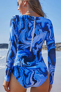 Thumbnail for Marble Print Zip Back One-Piece Rash Guard – UPF 50+ Protection