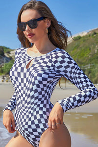 Thumbnail for Checkerboard Print Backless Rash Guard – UPF 50+ Protection