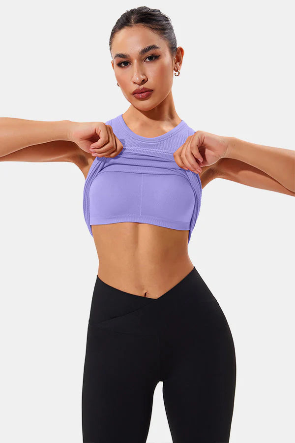 Purple High Neck Full Back Seamless Tight Fit Ribbed