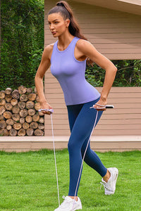 Thumbnail for Purple High Neck Full Back Seamless Tight Fit Ribbed