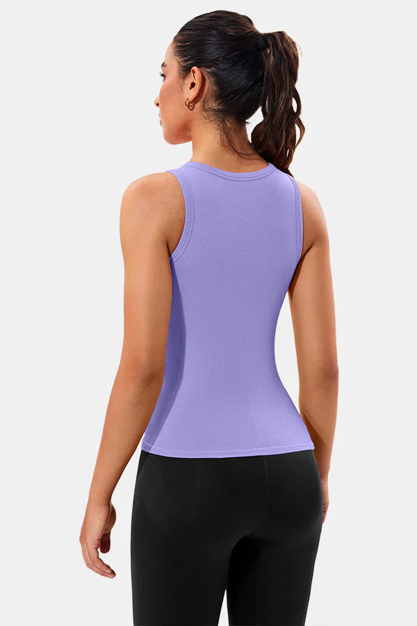 Purple High Neck Full Back Seamless Tight Fit Ribbed