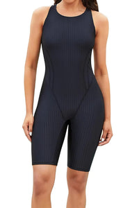 Thumbnail for Women's Black Boyleg One-Piece Swimsuit – Racerback Athletic Design