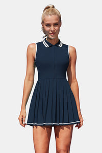 Thumbnail for Women's Ribbed Polo Tennis Dress Navy