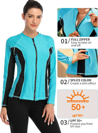 Thumbnail for Aqua Noir Colorblock Long Sleeve Rash Guard