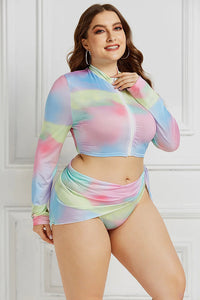 Thumbnail for Dreamy Gradient Smear Long Sleeve Swimsuit & Rash Guard Set