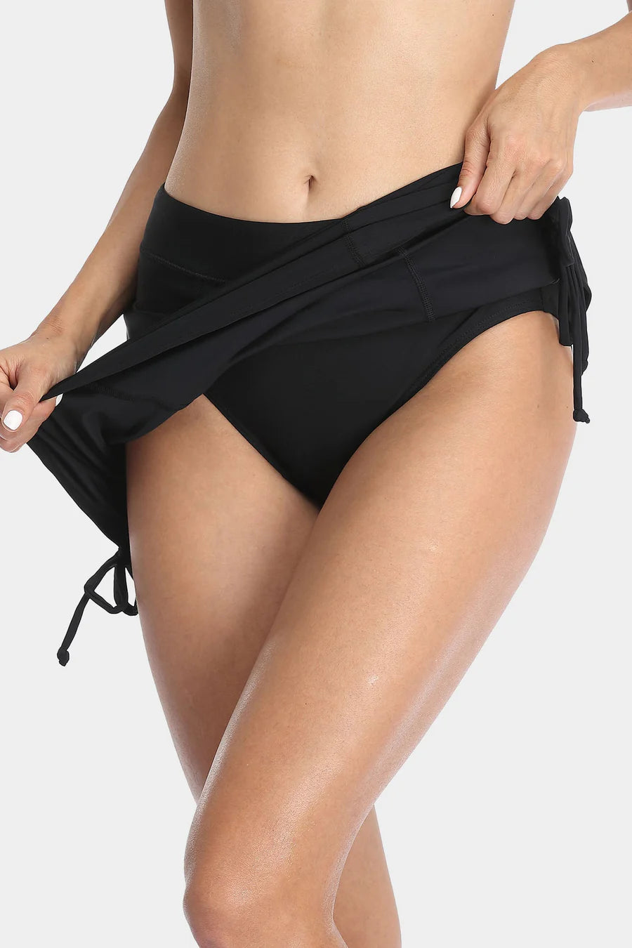 Women's Solid Drawstring Side Swim Skirt Shorts
