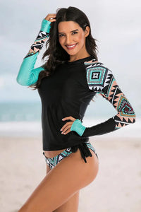 Thumbnail for Women's Blue Tribal Knot Side UPF 50+ Split Rash Guard