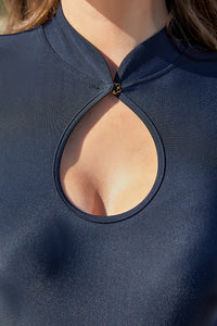 Thumbnail for Black Cut-Out One-Piece Rash Guard – UPF 50+ Protection