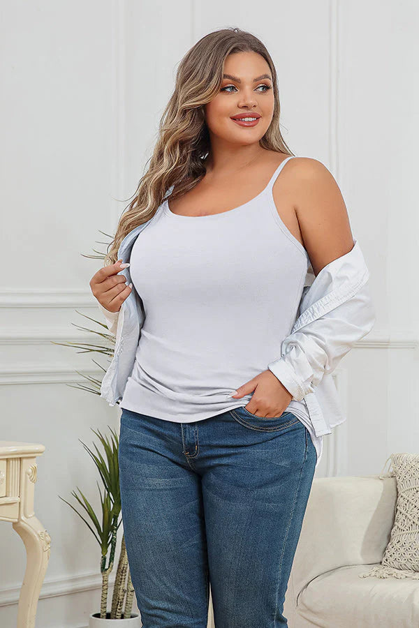Plus Size Cotton Camisole Tank Top with Shelf Bra