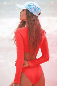 Thumbnail for Plain Cropped Silhouette Two-Piece UPF50+ Rash Guard