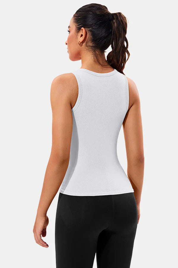 White High Neck Full Back Seamless Tight Fit Ribbed