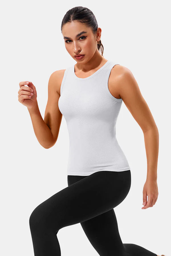 White High Neck Full Back Seamless Tight Fit Ribbed