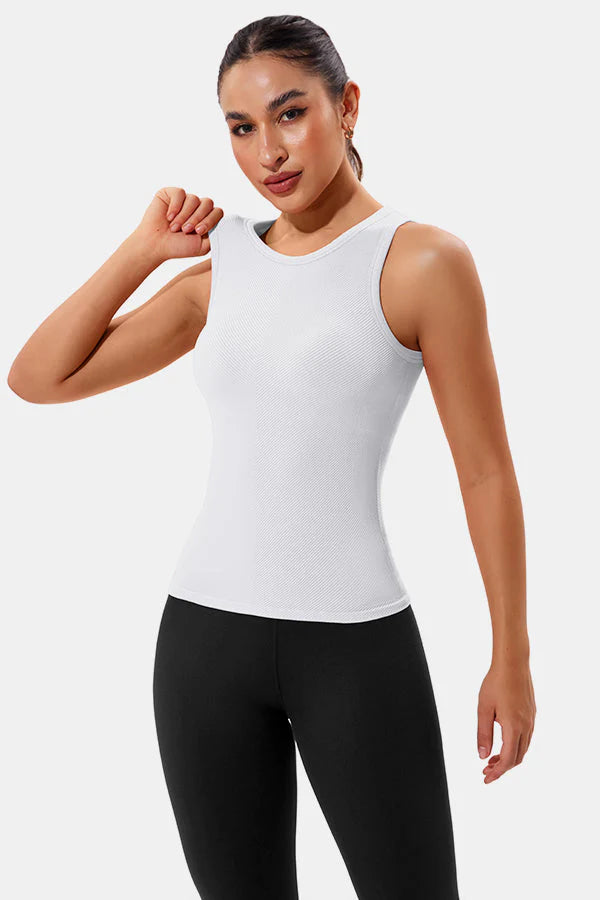 White High Neck Full Back Seamless Tight Fit Ribbed