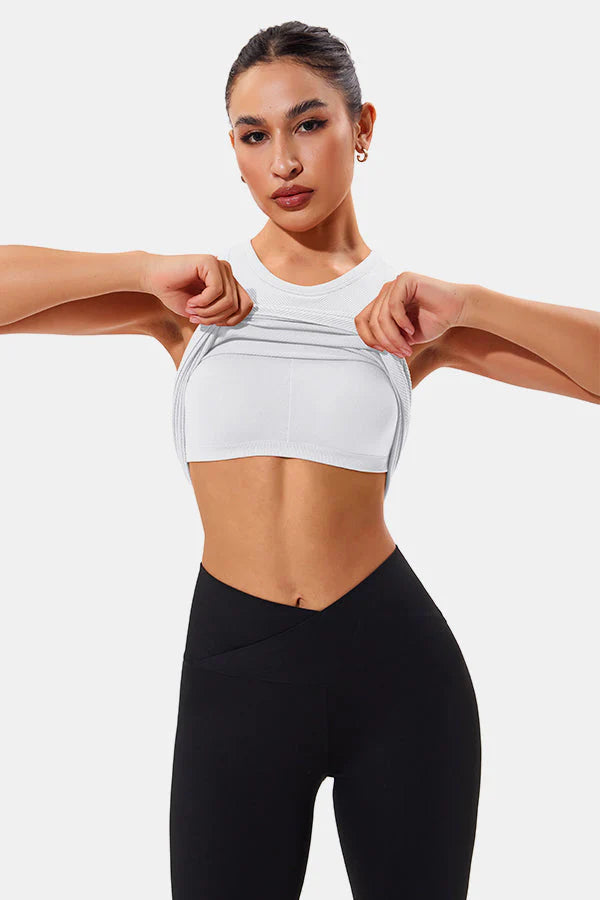 White High Neck Full Back Seamless Tight Fit Ribbed