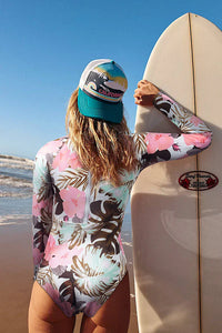 Thumbnail for Pink Floral Cut Out Long Sleeve UPF 50+ Rash Guard
